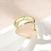 Heart Brass Natural Rose Quartz Finger Rings RJEW-D304-01G-B-5