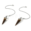 Resin Dowsing Pendulum Pendants with Natural Tiger Eye Chips inside and Iron Chain & Alloy Caps GG-CBAEAD2-01D-1