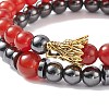 2Pcs 2 Style Natural Red Agate Carnelian(Dyed & Heated) & Synthetic Hematite Stretch Bracelets Set with Alloy Dragon BJEW-JB08655-4