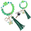 1Pc Butterfly with Clover Silicone & Imitation Leather Tassel Keychains HJEW-BM0001-89-1