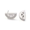 Half Round Brass Micro Pave Clear Cubic Zirconia Stud Earrings EJEW-M077-08P-2