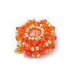 Dyed Natural Mashan Jade & Glass Seed Beaded Flat Round Pendants PALLOY-MZ00950-04-4