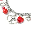 Tibetan Style Alloy & Glass Heart Charm Bracelet with 304 Stainless Steel Curb Chains for Valentine's Day BJEW-TA00311-3