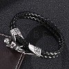 Genuine Leather Wrap Wide Cord Bracelet with Stainless Steel Toggle Clasps PW-WG8BABA-01-2