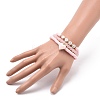 3Pcs 3 Style Natural Rose Quartz & Acrylic Word Love Beaded Stretch Bracelets Set with Alloy Enamel Heart Charms BJEW-JB08924-02-3