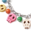Halloween Dyed Synthetic Turquoise Skull Pendant Brass Cable Chains Bracelets BJEW-TA00471-3