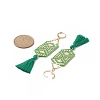 Glass Seed Hexagon with Cotton Tassel Dangle Leverback Earrings EJEW-MZ00045-4