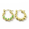 Ion Plating(IP) 304 Stainless Steel Round Beads Wrap Hoop Earrings with Enamel for Women EJEW-G293-16C-G-2