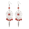 Natural Gemstone Woven Net with Feather Dangle Earrings EJEW-JE04967-3