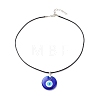 Blue Lampwork Evil Eye Pendant Necklace with Waxed Cord for Women NJEW-JN03955-04-4