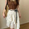 Boho Embossed Floral Alloy Coin Polyester Tie Chain Belts for Women FS-WGDC917-01-4