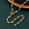 Brass Pave Cubic Zirconia Heart Pendant Y Tassel Necklaces for Women NJEW-A071-01G-01-3