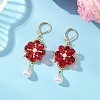 Flower with Teardrop Glass Beads Dangle Earrings EJEW-MZ00670-6