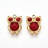 304 Stainless Steel Pave Natural Red Jasper and Ruby Rhinestone Owl Charms STAS-T064-66G-1