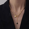 304 Stainless Steel Resin Black Oval Heart Lariat Necklaces with OT Clasps SA-B005-01G-1