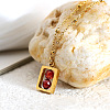304 Stainless Steel Rectangle with Facetd Round Cubic Zirconia Ball Pendant Necklaces WGA581F-03-2