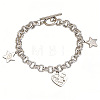304 Stainless Steel Heart Star Charm Double Ring Link Chain Bracelets for Women with OT Clasps WG665C4-02-1
