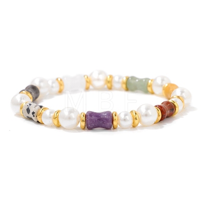 Bamboo Natural Mixed Gemstone Bead Stretch Bracelets PW-WGA2F67-01-1