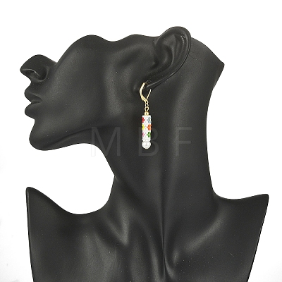 Glass Seed Braided Column with Flower Dangle Leverback Earrings EJEW-MZ00055-1