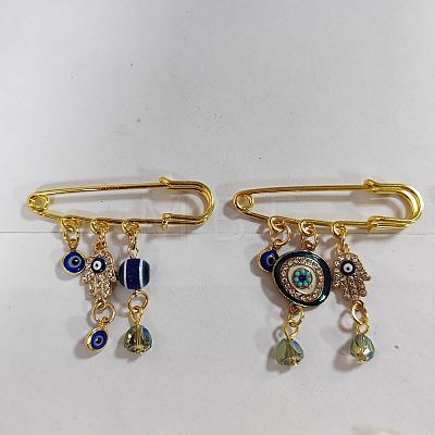 6Pcs 6 Style Flower & Butterfly & Evil Eye Enamel Charms Safety Pin Brooches Set JEWB-FH0001-31-1