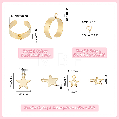 Unicraftale DIY Star Charm Cuff Ring Making Kit STAS-UN0051-40-1
