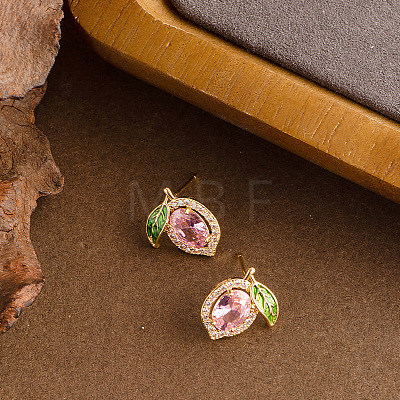 Lemon Brass Cubic Zirconia Stud Earrings FS-WGF100C-01-1