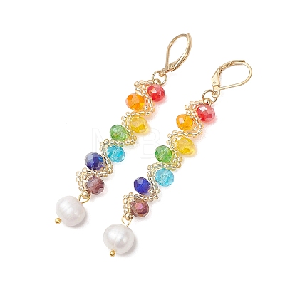 Round 304 Stainless Steel & Glass Seed Beads Dangle Leverback Earrings EJEW-MZ00717-1
