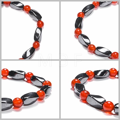 Round Natural Carnelian(Dyed & Heated) Stretch Bracelets BJEW-G072-13-1