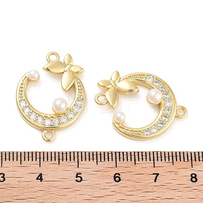 Rack Plating Brass Pave Cubic Zirconia Moon with Butterfly Connector Charms KK-Z064-40G-1