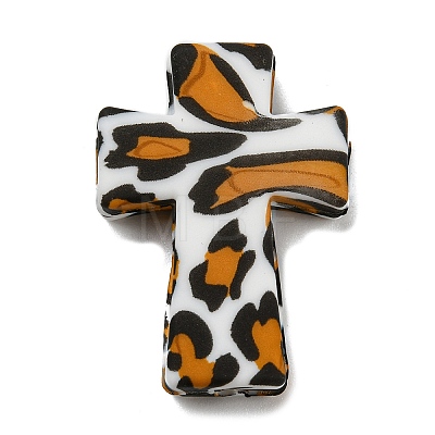 Cross with Leopard Print Silicone Focal Beads SIL-G006-02C-1