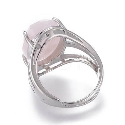 Adjustable Faceted Natural Rose Quartz Finger Rings RJEW-I068-B08-1-1