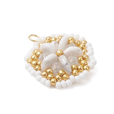Natural Howlite & Glass Seed Beaded Flower Pendants PALLOY-MZ01211-02-1