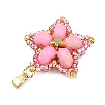 Handmade Glass Seed Beaded & Synthetic Dyed Imperial Jasper Beads Pendants PALLOY-MZ00751-03-1