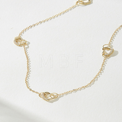 Iron Micro Pave Clear Cubic Zirconia Heart Link Chian Long Necklaces for Women CK7864-1