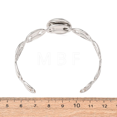 304 Stainless Steel Coffee Bean Chain Cuff Bracelet Blanks with Flat Round Bezel Settings SA-CBA4160-02B-P-1