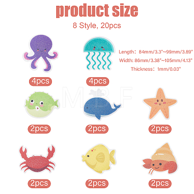 20Pcs 8 Style Ocean Animals PEVA Bathtub Non-Slip Stickers AJEW-WH0248-499-1