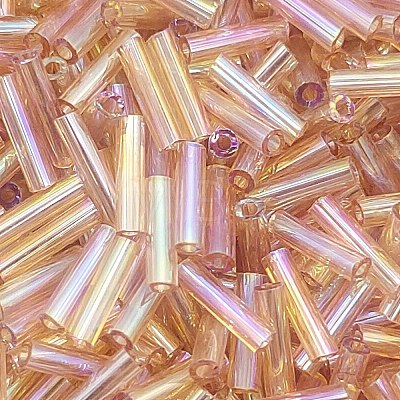 Transparent Colours Rainbow Glass Bugle Beads GLAA-WH0055-32F-1