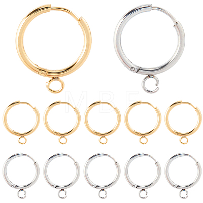 12Pcs 2 Colors 201 Stainless Steel Huggie Hoop Earring Findings STAS-SC0010-29-1