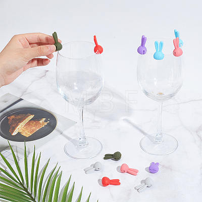  2 Sets 12Pcs Rabbit Ear Silicone Wine Glass Charms DIY-NB0010-55-1