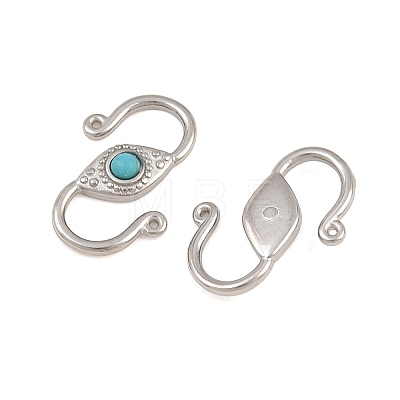 304 Stainless & Synthetic Turquoise S-Hook Clasps SA-CBA3073-02P-03-1