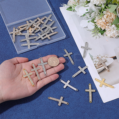 40Pcs 4 Colors Religion Alloy Crystal Rhinestone Connector Charms FIND-PH0038-10-1