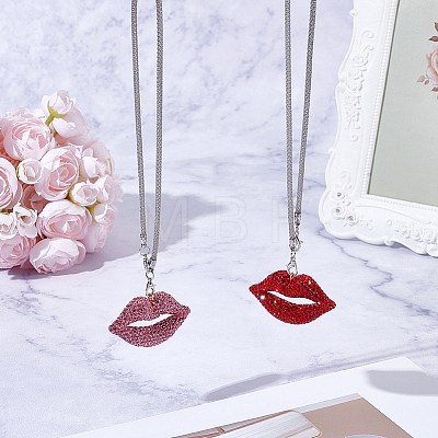 2Pcs 2 Colors Rhinestone Lip Pendant Decorations HJEW-CY0001-02-1