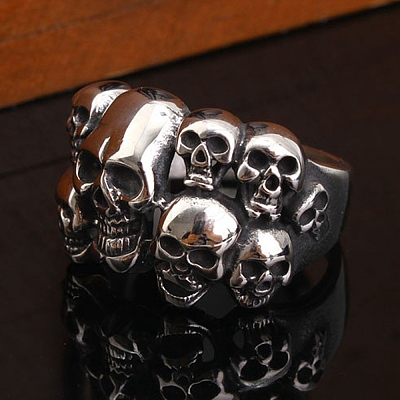 Steam Punk Style Titanium Steel Multi-Skull Finger Rings SKUL-PW0005-08F-1