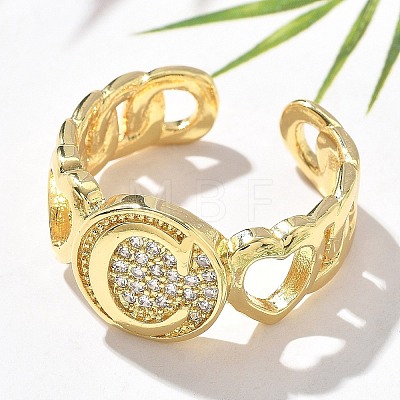 Brass Micro Pave Clear Cubic Zirconia Open Cuff Rings for Women RJEW-K289-02G-C-1