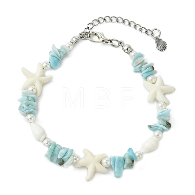 Shell Pearl & Synthetic Turquoise & Natural Larimar Beaded Bracelets for Women BJEW-JB14111-1