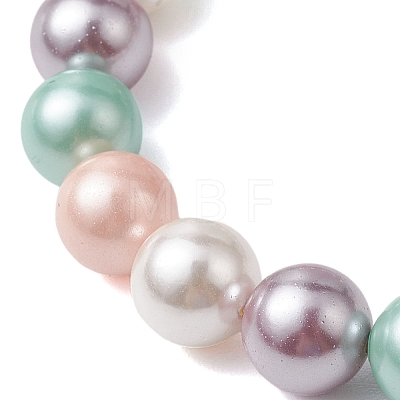 8mm Round Polished Shell Pearl Stretch Bracelets BJEW-JB10878-01-1