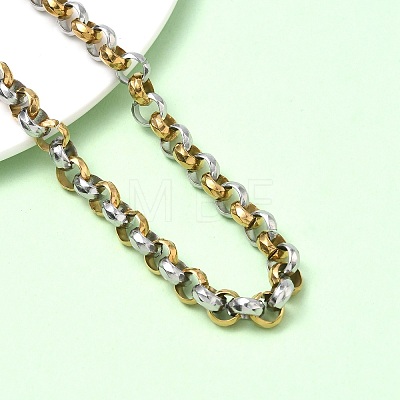 7MM Two Tone 304 Stainless Steel Rolo Chain Necklaces for Women Men NJEW-Z115-01GP-1