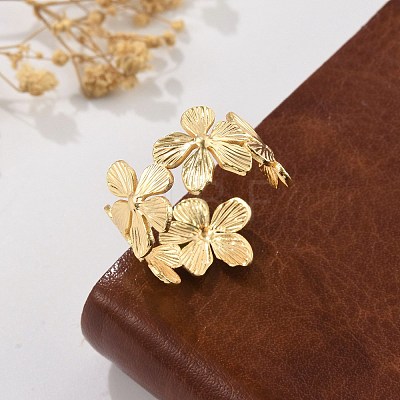 Flower Brass Cuff Rings for Women RJEW-B119-14G-04-1