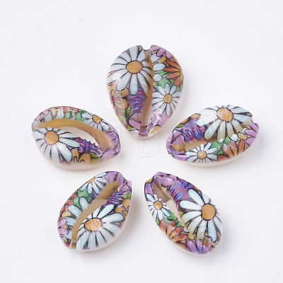 Printed Natural Cowrie Shell Beads X-SHEL-S274-27D-1