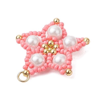 Glass Seed Beaded Star Pendants PALLOY-MZ00524-04-1